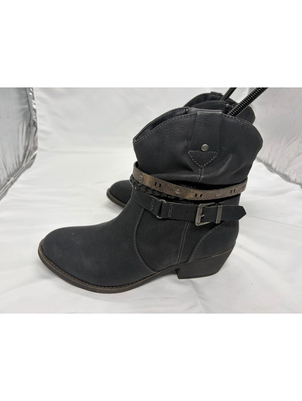 Jellypop Loraine Bootie Womens 8 Black Strappy Studded Western Ankle Boot